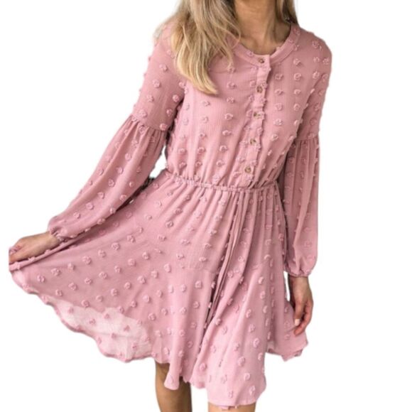 Moon River Pink Swiss Dot Mini Dress Size Medium - Picture 1 of 9